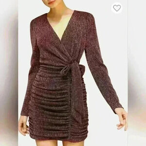 Adelyn Rae (169$) | Pink Metallic Wrap-Front Mini Dress, Size L